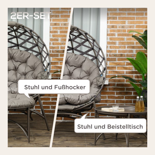 Outsunny 2tlg. Gartenstuhl-Set, 118L x 75B x 142H cm, Stahl, Polyester, PP-Schaumstoff, Sand