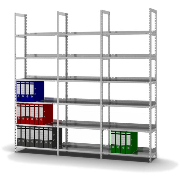 PROREGAL Aktenregal Schraubsystem Grundregal HxBxT 220 x 75 x 30 cm 6 Ebenen Fachlast 60 kg Ohne Deckboden Einseitig Nutzbar Verzinkt