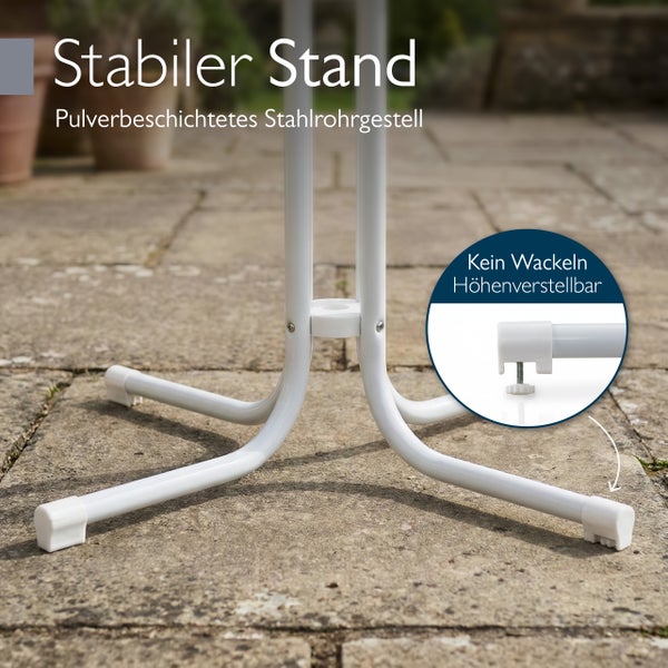 Stabiles, pulverbeschichtetes Stahlrohrgestell mit höhenverstellbaren Füßen für einen sicheren Stand ohne Wackeln.