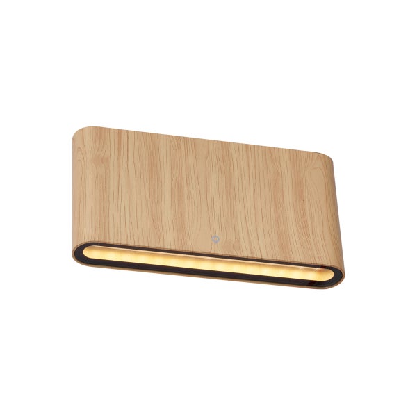 LED Wandleuchte in Holzoptik mit abgerundeten Ecken und integriertem Leuchtmittel.