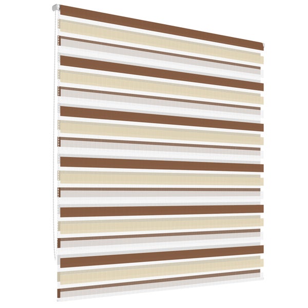 ECD Germany Doppelrollo 55 x 150 cm - Weiß-Beige-Braun - Klemmfix - Duo-Rollo - Ohne Bohren - mit Klemmträgern - Sonnen- und Sichtschutz - Befestigungsmaterial - Seitenzugrollo Verdunklungsrollo