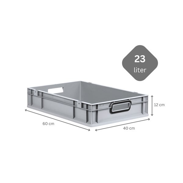PROREGAL SuperSparSet 8x Eurobox NextGen Color mit Scharnierdeckel und Schiebeschnappverschlüssen, HxBxT 12x40x60cm, 23 Liter, Grau, Griffe schwarz offen, Eurobehälter, Transportbox, Transportbehälter, Stapelbehälter