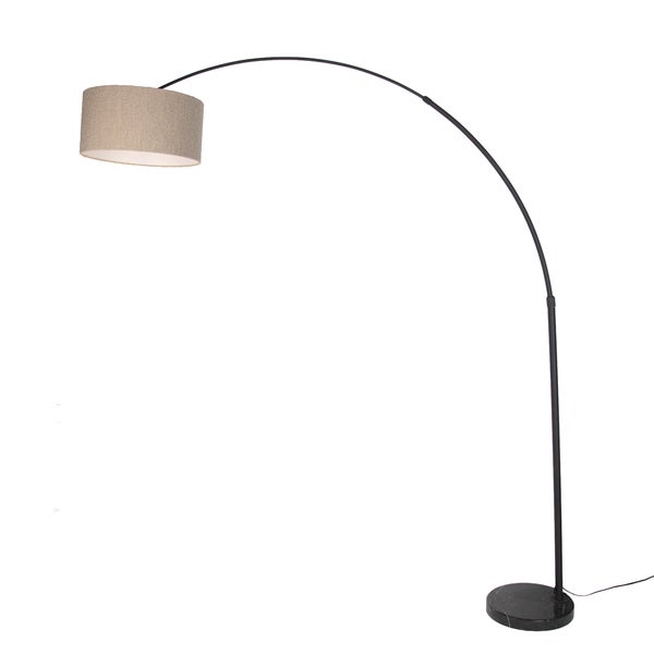 Bogenlampe mit Stoffschirm und Standfuß aus Marmor