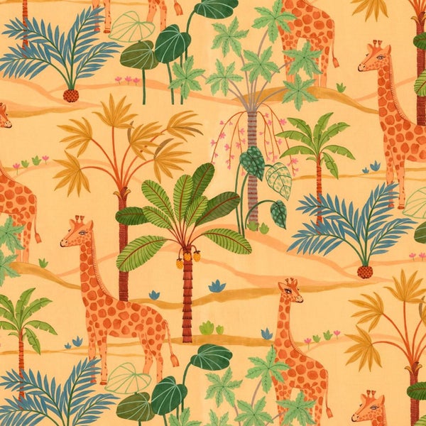 Illustration mit Giraffen und tropischen Pflanzen als Tapetenmuster