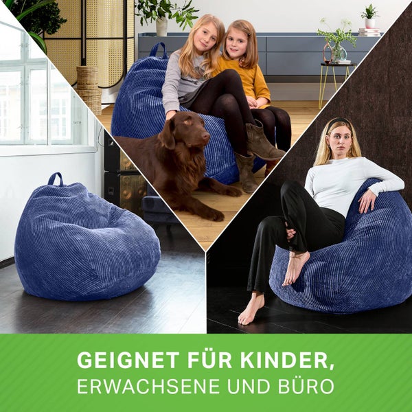 Green Bean Indoor Sitzsack 90x110cm EPS-Perlen Füllung & Cordstoff Kuschelig Weich Waschbar - Drinnen Bodenkissen Liegekissen Sitzkissen Sitzhocker Relax-Sessel Kinder Erwachsene Stoff Dunkelblau