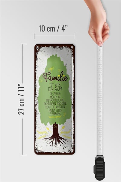 Blechschild Spruch Familie ist Baum halten alles Zusammen 10x27cm