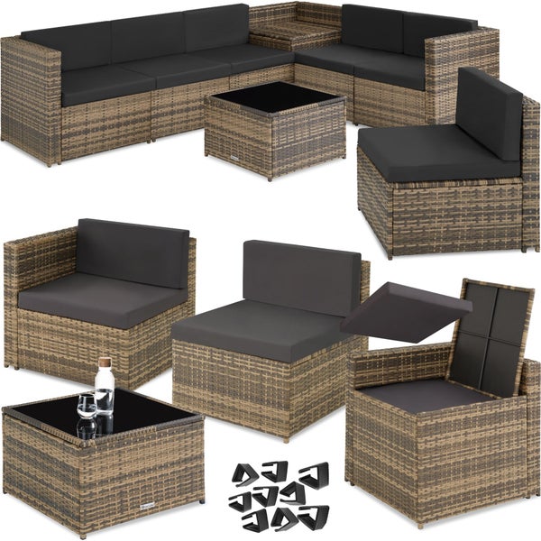 Rattan Lounge tectake Verona für 6 Personen mit Sicherheitsglasplatte