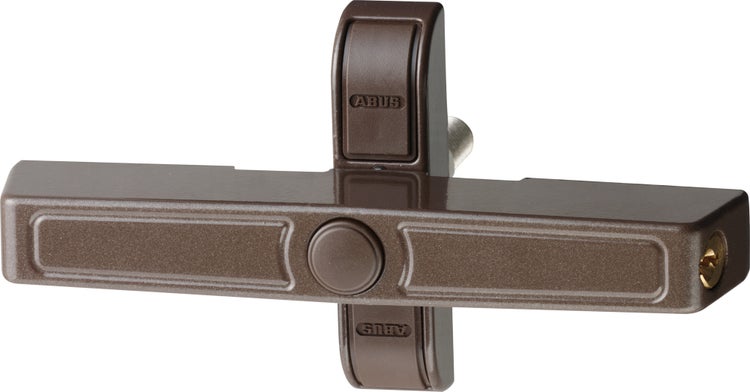 ABUS Fenster-Zusatzsicherung in Braun mit Druckknopf und Zylinderschloss