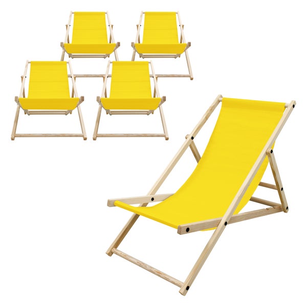 ECD Germany 5er Set Liegestuhl klappbar, Gelb, aus Holz, verstellbare Rückenlehne, 3 Positionen, bis 120 kg, Sonnenliege Gartenliege Strandliege Strandstuhl Holzklappstuhl, für Garten, Balkon & Strand