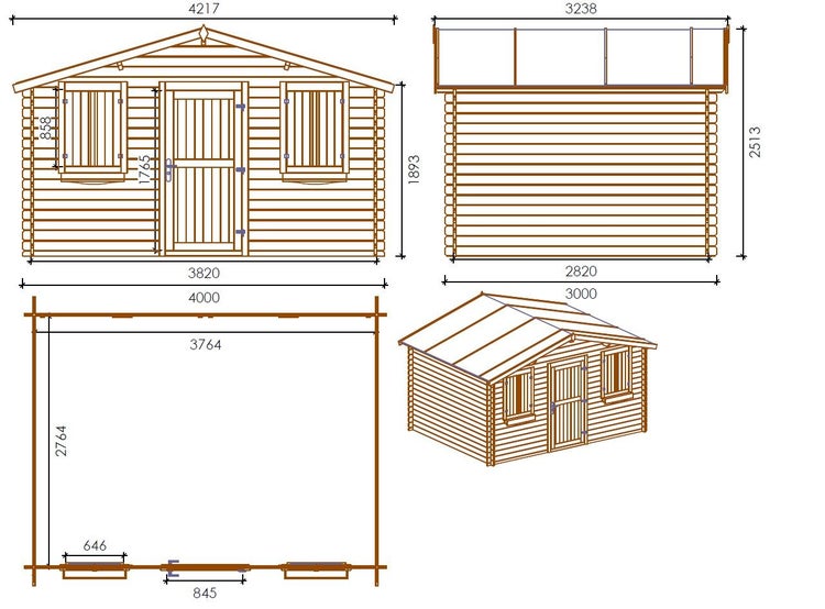 Gartenhaus, Gerätehaus 20m2 - 4x3m - 28mm - Imprägniert