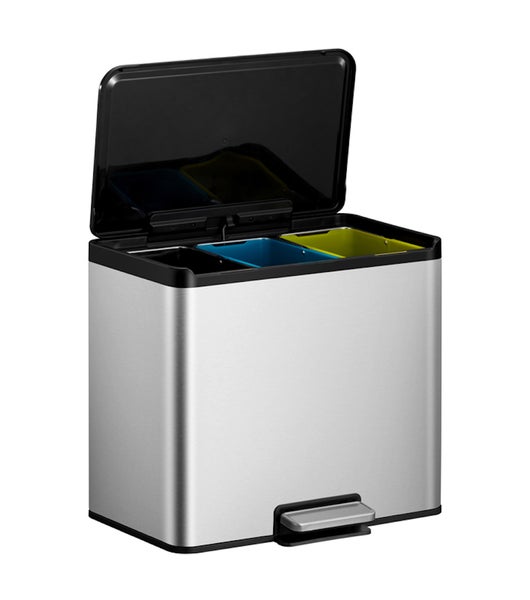 PROREGAL Rechteckiger Treteimer Aus Gebürstetem Edelstahl Mit Soft Close & Stay Open Deckel 27 Liter HxBxT 41,1 x 46,2 x 38,8 cm Silber