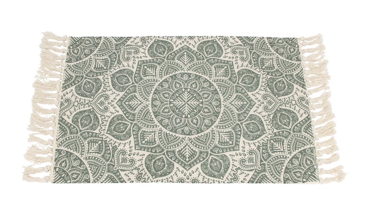 FRANK FLECHTWAREN | Bodenmatte Mandala, grün, BAUMWOLLE, POLYESTER, 60 x 90 cm