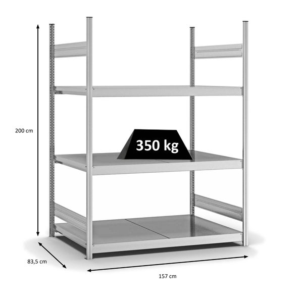 PROREGAL Weitspannregal Stecksystem T-Profil Grundregal HxBxT 200x150x80 cm 3 Ebenen Stahlplatten Fachboden Fachlast 350 kg Verzinkt