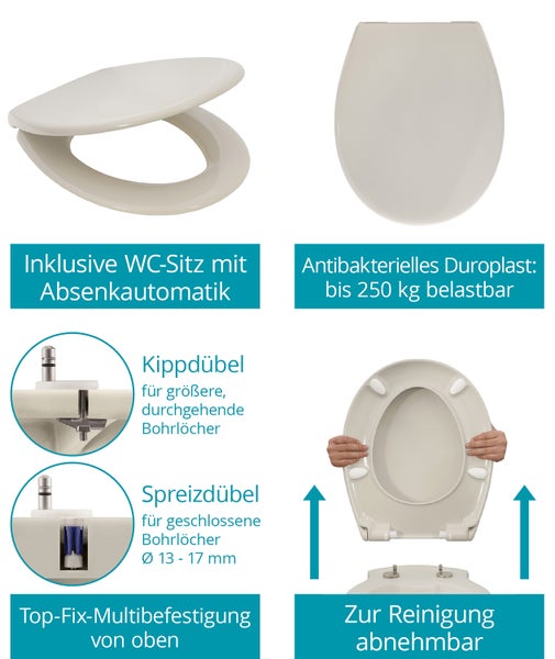 Calmwaters® Spülrandloses Hänge WC als Tiefspül WC im Komplett-Set mit Toilettendeckel mit Absenkautomatik in Pergamon Take-Off, 99000192