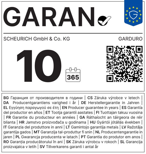 Information zur zehnjährigen Herstellergarantie für das Produkt von Scheurich.