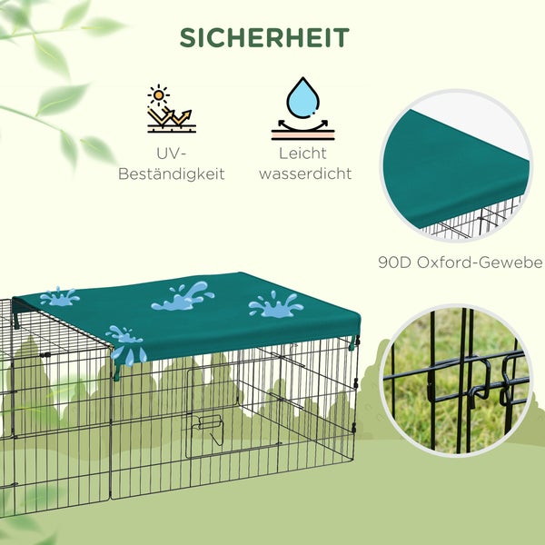 PawHut Kleintierkäfig, Haustier-Laufstall mit 5 Türen, 185 x 75 x 50 cm, Stahl, Oxford-Gewebe, Grün