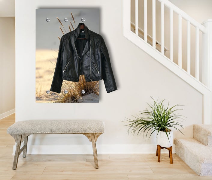 Designer-Garderobe | Wandgarderobe | Flurgarderobe | Garderobenhaken | Garderobenpaneel | Kleiderständer | Kleiderablage | Sylt | Gräser | Strand | Sträucher | Garderobenständer, WR0430 Größe :80x120 cm