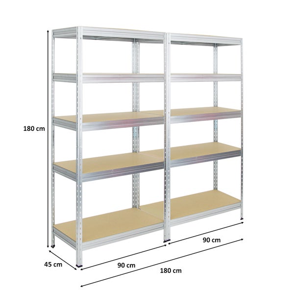 PROREGAL Mega Deal 2x Schwerlastregal Rivet HxBxT 180 x 90 x 45 cm Fachlast 250 kg Verzinkt
