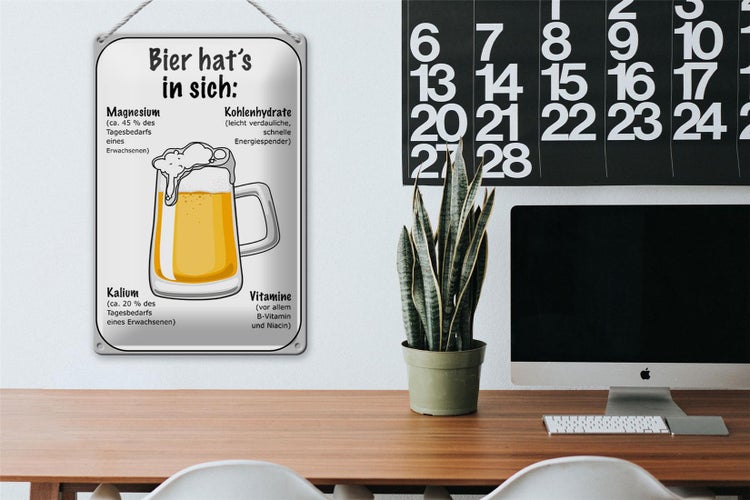 Blechschild Spruch 20x30cm Bier Magnesium Kalium Vitamine