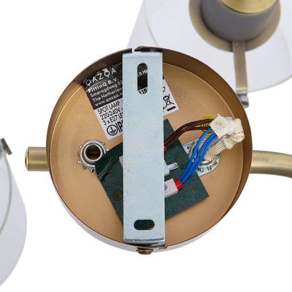 Detailansicht der Deckenleuchte mit sichtbarer Verkabelung und Montagevorrichtung.