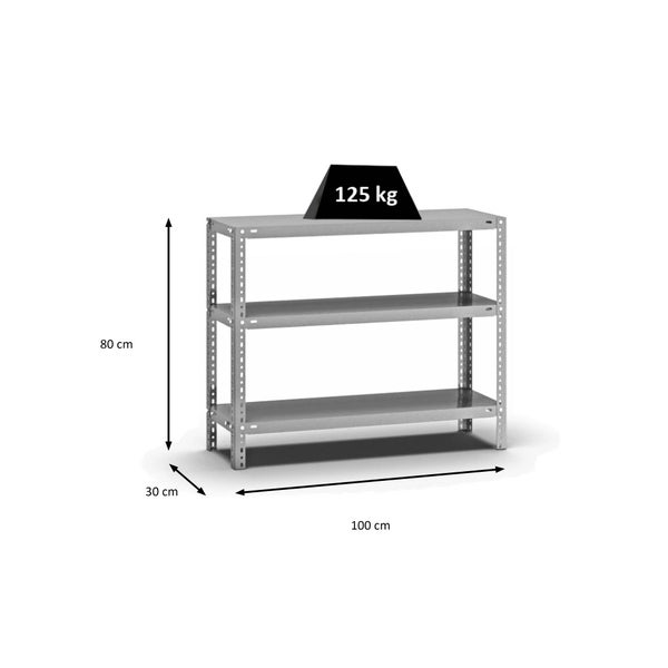 Metallregal mit drei Ablagen, fünf Jahre Garantie, ISO 9001 Qualitätsmanagement System zertifiziert, Hergestellt in Deutschland