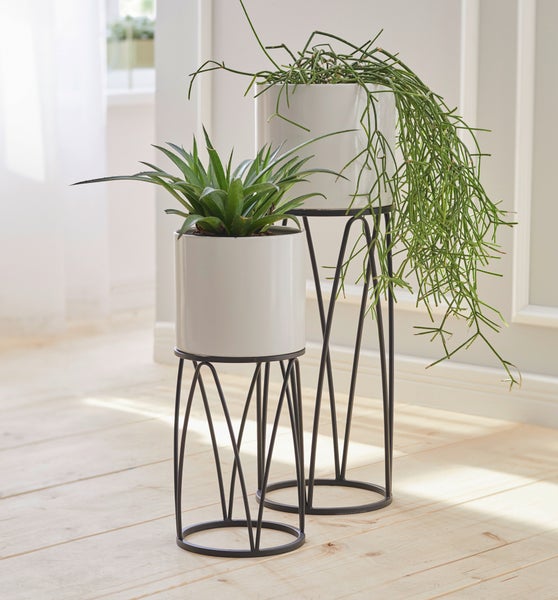 FRANK FLECHTWAREN | Übertopf Retro, 2er Set, METALL, 19,5 x 19,5 x 48 cm, 22,5 x 22,5 x 69 cm