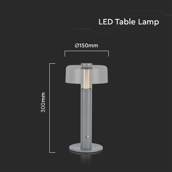 V-TAC VT-1049-M3 - Grey Rechargeable Table Lamps - IP20 - 1W - 100 Lumen - 3000K