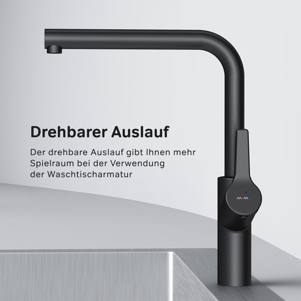 Moderne Waschtischarmatur mit schwenkbarem Auslauf fuer mehr Flexibilitaet am Waschbecken von AM PM Logo