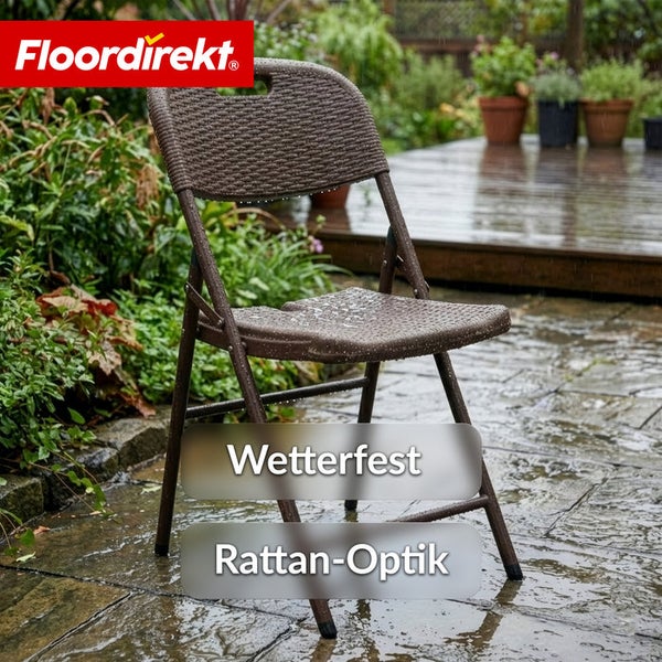 Brauner wetterfester Klappstuhl in Rattanoptik für den Außenbereich