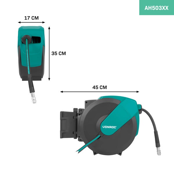 VONROC PRO Automatische Druckluftschlauchtrommel – 15m | Universell DIN/EURO/ORION