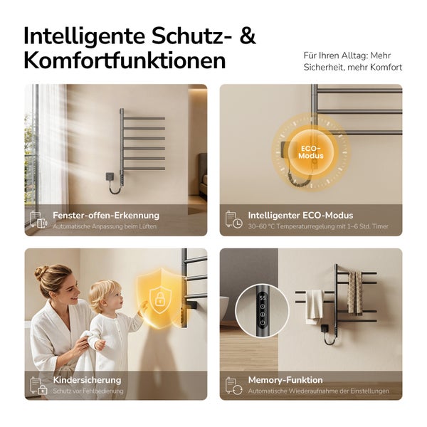 EMKE Elektrischer Handtuchheizkörper 78,2 x 45 cm 135 W mit Smart-Home-Steuerung IP45 Anthrazit