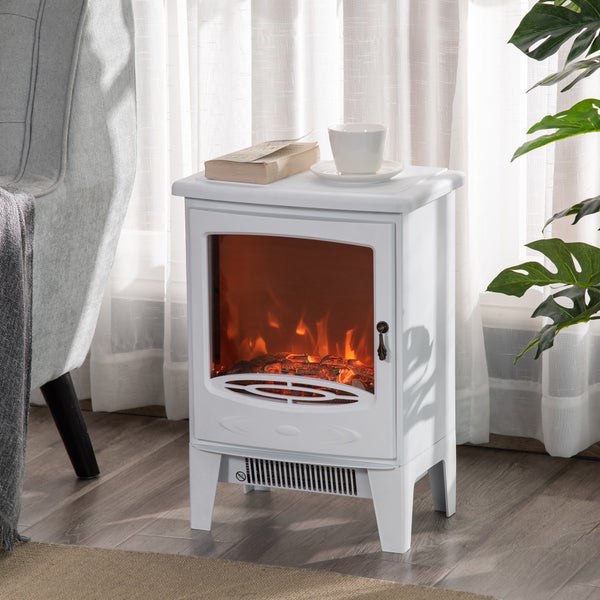 HOMCOM LED Elektrokamin mit Flammeneffekt, 900/1800W, 39 x 26 x 54,8 cm, Metall, ABS-Kunststoff, Glas, Weiß