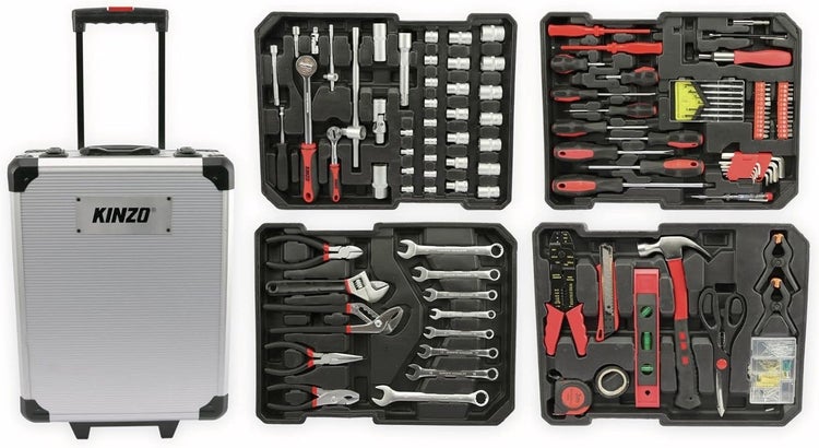 JUNG KINZO 187-teiliges Werkzeugset – Kompletter Werkzeugkoffer für den Haushalt, All-in-One Heimwerker Set, Praktische Werkzeuge für Reparaturen und Wartung
