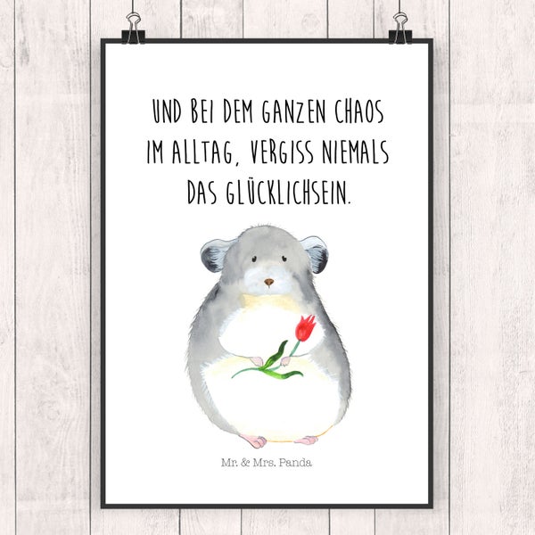 Mr. & Mrs. Panda DIN A5 Poster Chinchilla Blume - Weiß