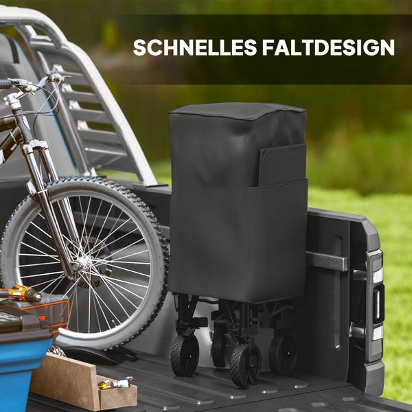 Outsunny Gartenwagen 200 kg belast zweistufige Transportwagen mit herausnehmbare Plane Griff  Rädern Lenkachse klappbar Bollerwagen Handwagen Gartenkarre Gerätewagen für Haus, Garten Schwarz