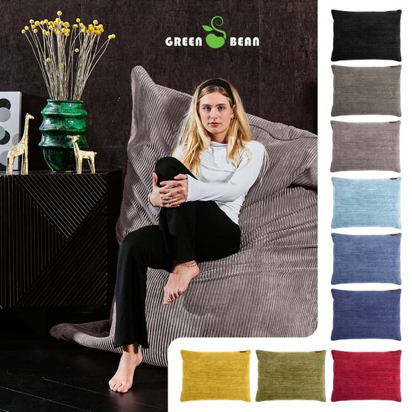 Green Bean XXL Sitzsack aus Cordstoff 370 Liter EPS-Perlen Füllung - Kuschelig Weich Robust & Waschbarem-Stoff Bodenkissen Liegekissen Sitzkissen - Grau