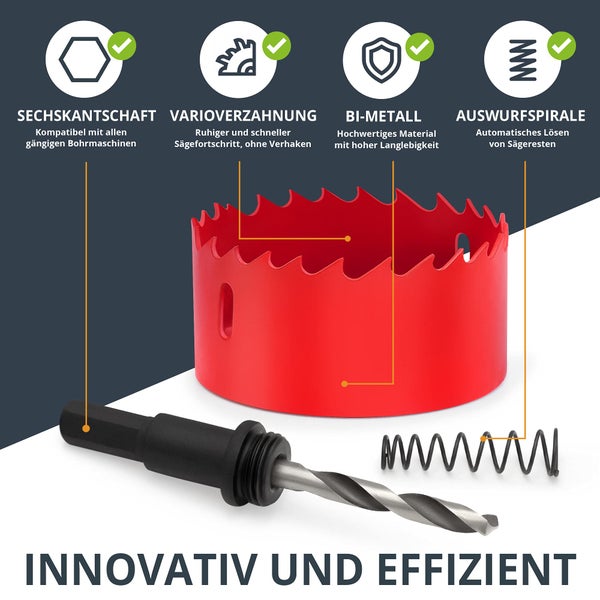 BAURIX® Bi-Metall-Lochsäge [60mm] I Ultimative Bohrkrone für Trockenbau, Holz, Steckdose I Bi-Metall Lochbohrer für Metall, Holz, PVC und Kunststoffe