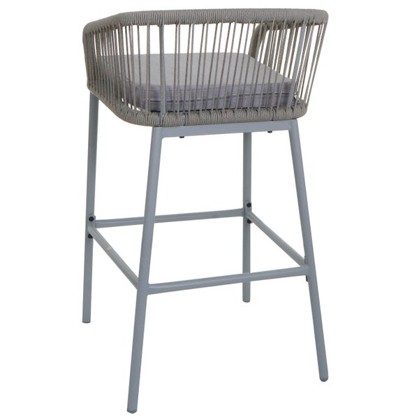 Grauer Barhocker mit Rückenlehne und Sitzkissen