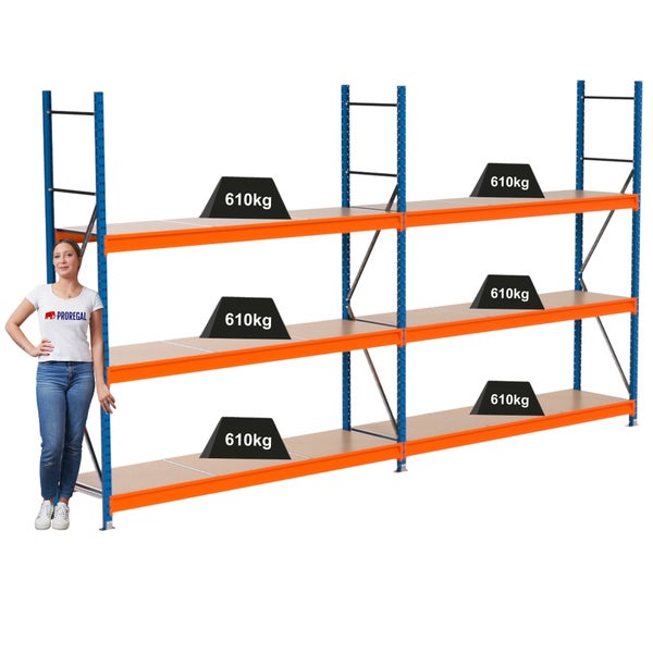 Regal mit drei Ebenen und einer Traglast von 610 Kilogramm pro Ebene