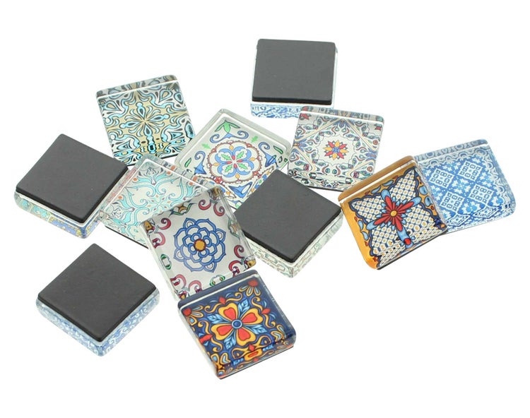 FRANK FLECHTWAREN | Magnet Mosaik, 12er Set, GLAS, METALL, 2,5 x 2,5 x 1 cm
