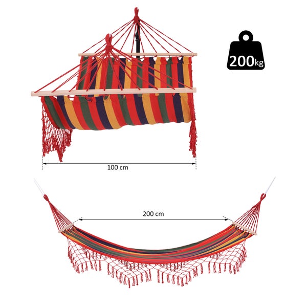 Outsunny Stabhängematte Hängematte wetterfest UV-beständig 2 x 1 m bis 120 kg Baumwoll-Polyester-Mischung Bunt