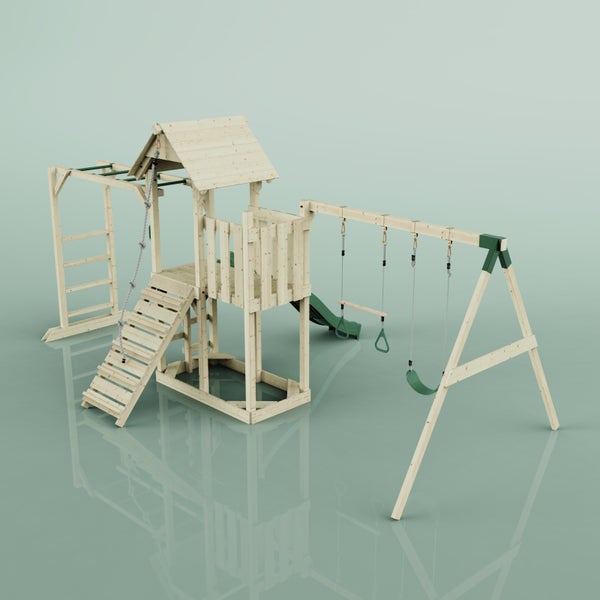 OutdoorToys Spielturm Helsingborg aus Holz in Grün Trapezstange