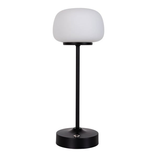 LED Akku-/ Tischleuchte PINA 30 cm hoch, aus Metall (schwarz) und Glas (weiß), integrierte LEDs, warmweiß