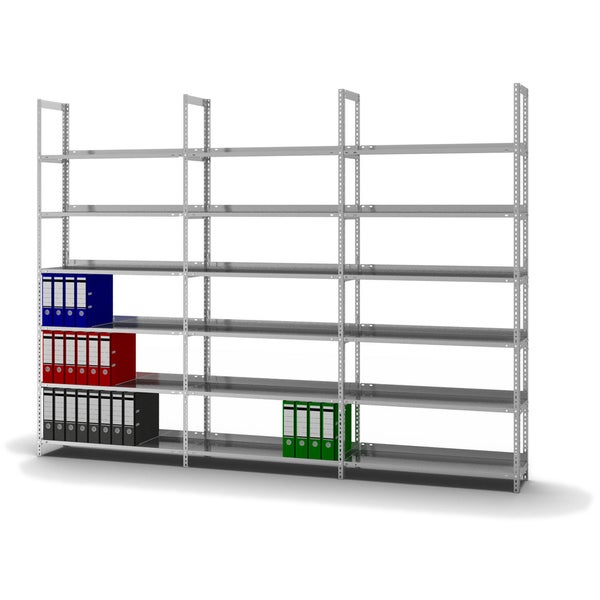 PROREGAL Aktenregal Schraubsystem Grundregal HxBxT 220 x 100 x 30 cm 6 Ebenen Fachlast 60 kg Ohne Deckboden Einseitig Nutzbar Verzinkt