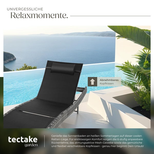 Rattan Sonnenliege tectake Moana 69 x 211 x 41 - 94 cm widerstandsfähig und UV-beständig grau-meliert