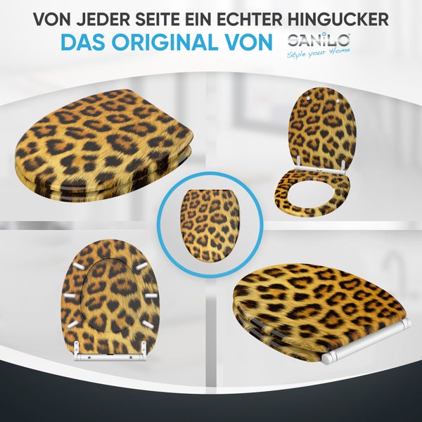 Verschiedene Ansichten eines WC-Sitzes mit Tiermuster von Sanilo