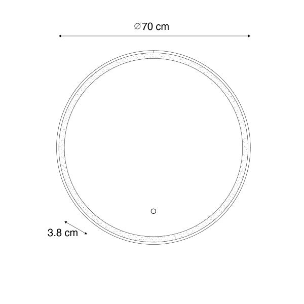 Runde Spiegelskizze mit einem Durchmesser von 70 Zentimetern und einer Tiefe von 3,8 Zentimetern