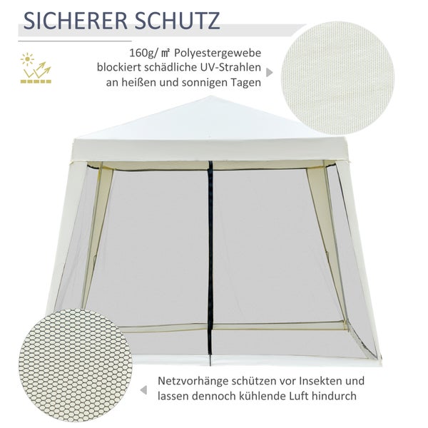Outsunny Gartenpavillon Pavillon Festzelt Partyzelt wetterfest Zelt mit Moskitonetz Metall + Polyester Cremeweiß 3 x 3 m