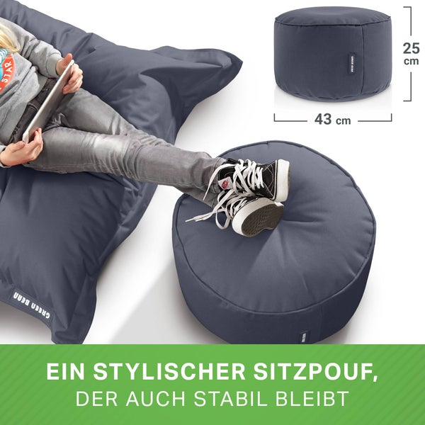 Green Bean Sitzsack-Hocker 45x25cm mit EPS-Perlen Füllung - Fußhocker Fußkissen Sitz-Pouf für Sitzsäcke - Bodenkissen für Kinder und Erwachsene - Fußablage Sitzkissen Sitzhocker Stahlgrau
