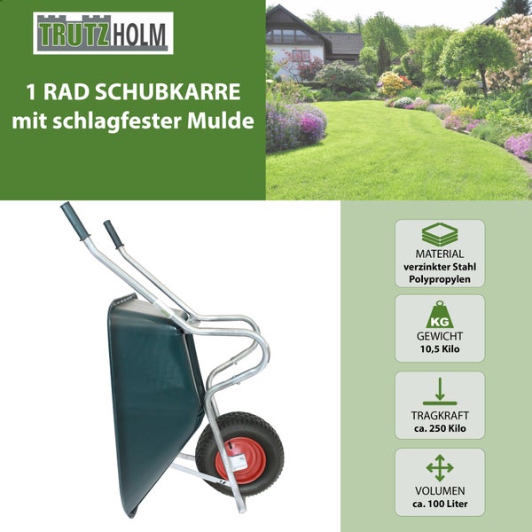 1 Rad Schubkarre 100 Liter bis 250 kg Kunststoffmulde Gartenschubkarre Bauschubkarre Schiebkarre